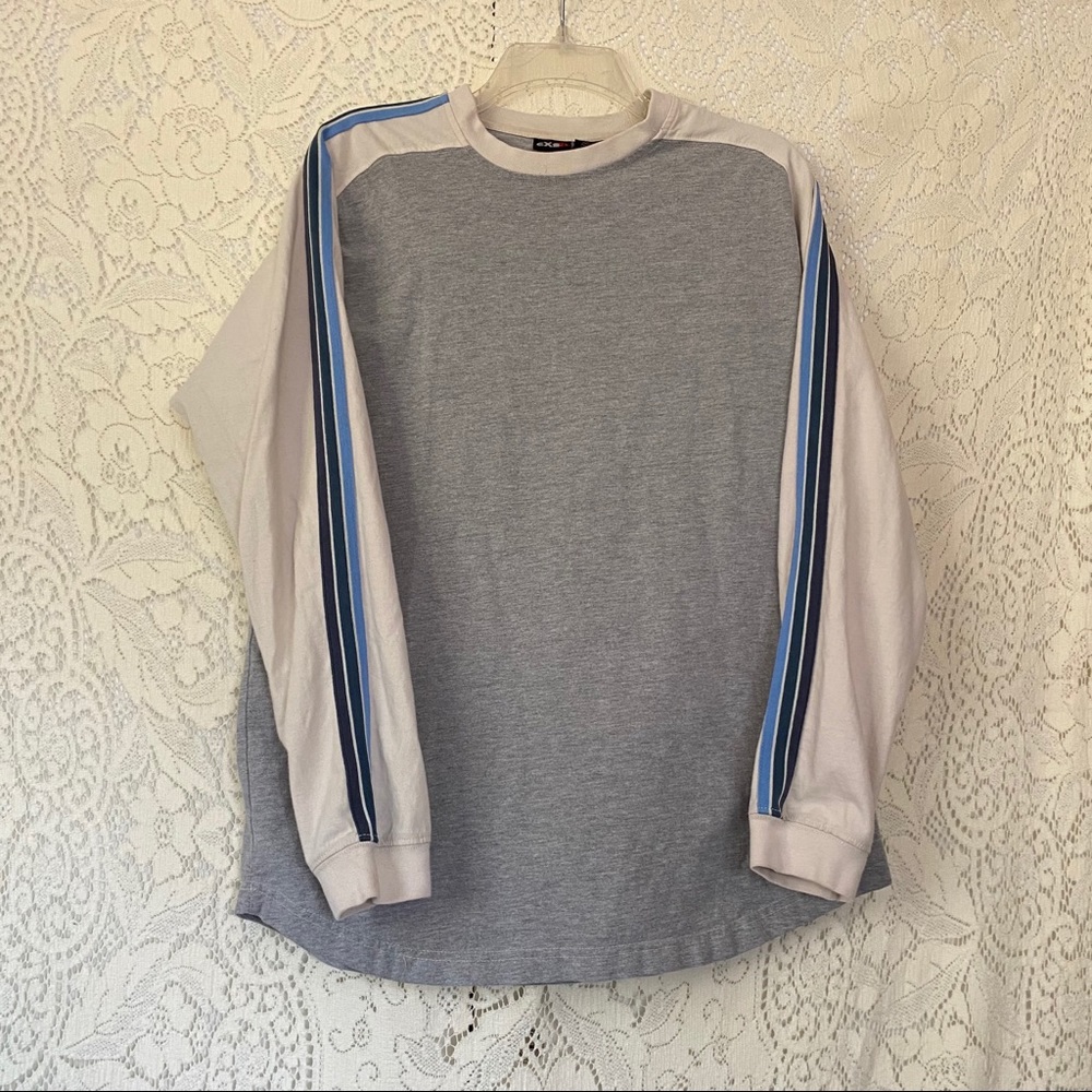 cXs21 Men's Long Sleeve Gray & White Tee Shirt
